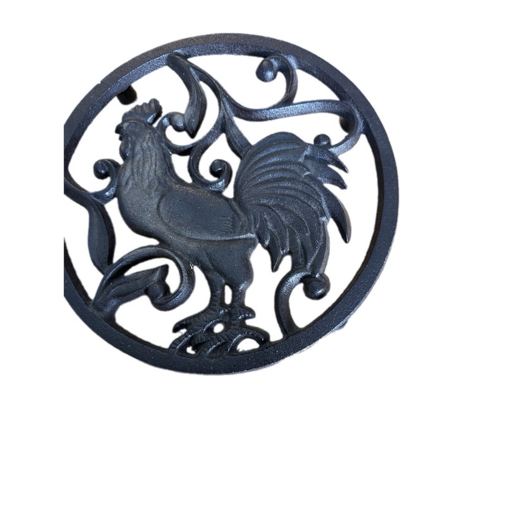 Rooster Trivet Black Cast Iron Scrollwork Farmhouse 8 in Rustic Charming Decor - Picture 4 of 7